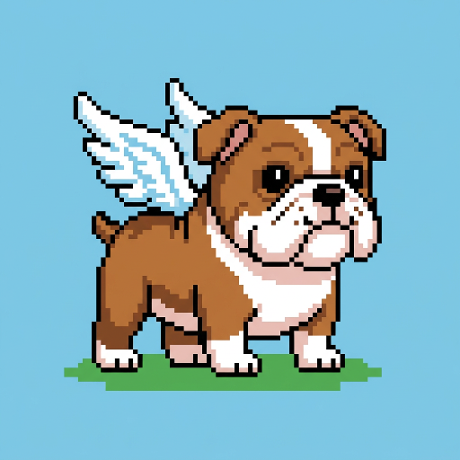 pixel bullish dog with angel wings